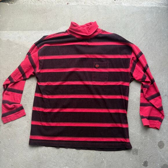 VVINTAGE Unionbay Y2K Red Black Contrast Patch Striped Turtleneck Medium 90s y2k - Picture 1 of 3